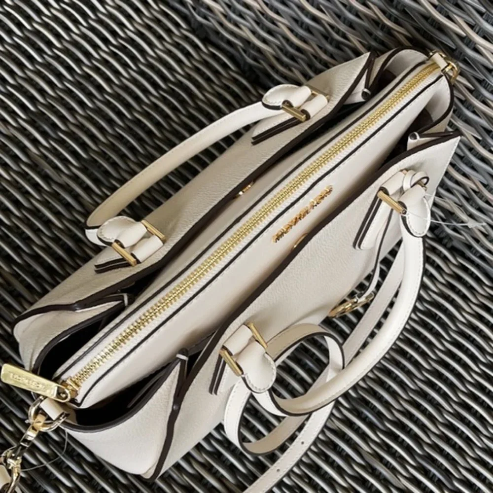 Michael Kors Daria Large Satchel Bag Leather Light Cream